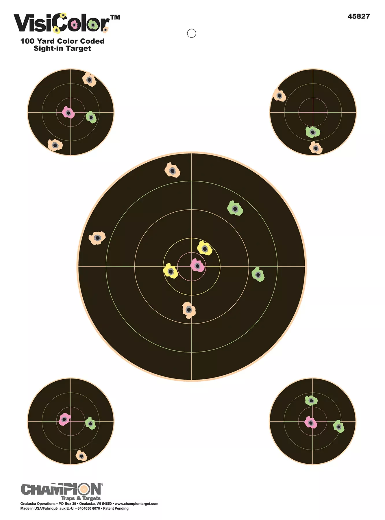 Champion Targets VisiColor Sight-In 5" Bullseye Self-Adhesive Paper 13" x 18" Multi-Color 10 Pack
