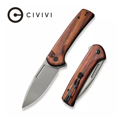 CIVIVI Conspirator Button Lock Flipper Knife - 3.48" Nitro-V Stonewashed Drop Point Blade, Black Micarta Handles
