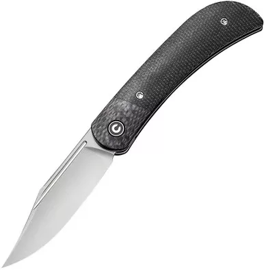 CIVIVI Knives C19010C-4 Appalachian Drifter II Front Flipper Knife - 2.96" Nitro-V Satin Clip Point Blade, Dark Green Micarta Handles with Carbon Fiber Bolsters