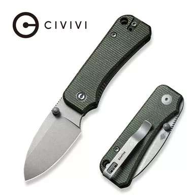 CIVIVI Knives C19068SB-1 Ben Petersen Baby Banter Folding Knife - 2.34" Nitro-V Stonewashed Blade, Green Micarta Handles