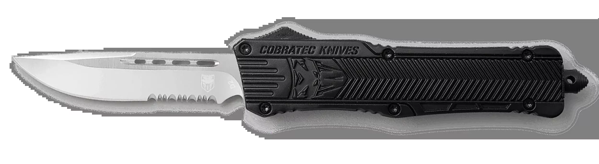 CobraTec CTK-1 Large 3.75" OTF Drop Point Part Serrated D2 Steel Black Aluminum Handle