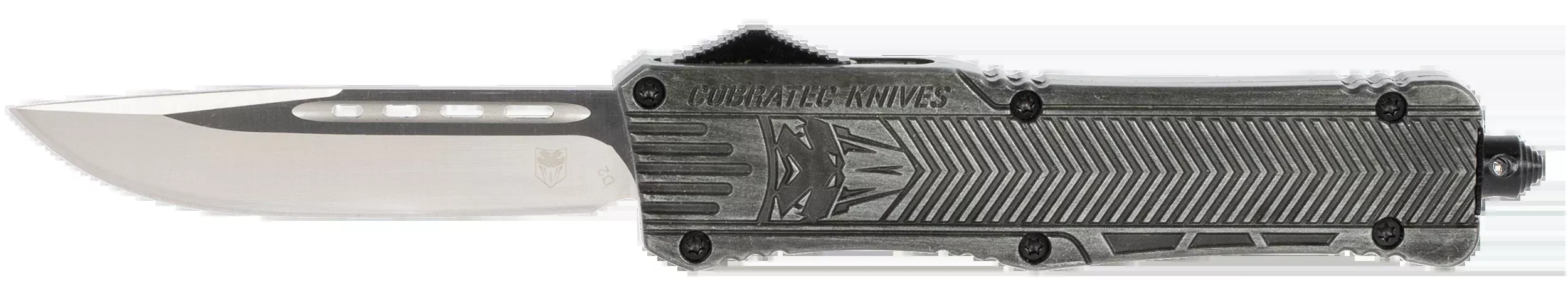 CobraTec CTK-1 Large 3.75" OTF Drop Point Plain D2 Steel Stonewashed Aluminum Handle