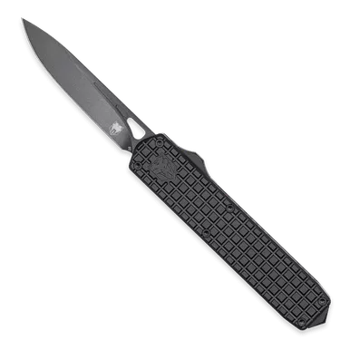 CobraTec Knives Black Mamba Large OTF Knife - 3.25" D2 Drop Point Black Blade, Black Aluminum Handle