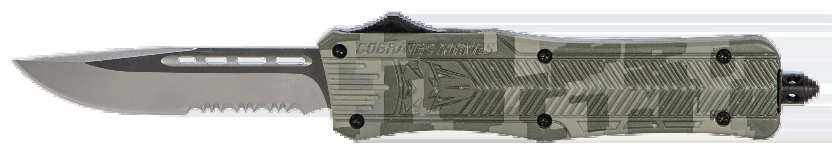 CobraTec Knives CTK-1 Medium 3" OTF Drop Point Part Serrated D2 Steel Army DigiCamo Aluminum Handle