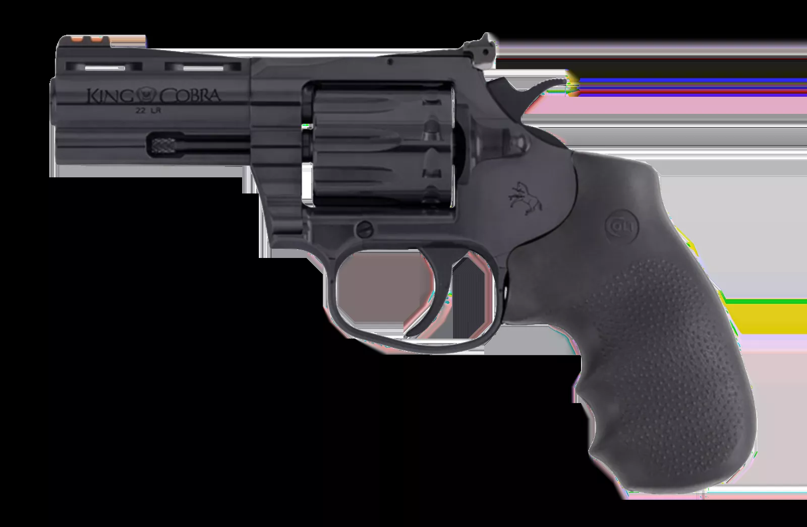 Colt Mfg KCOBRA22-BP3RFO King Cobra Target 22 LR 10rd Shot 3" Blued Vent Rib Barrel, Blued Carbon Steel Cylinder & Frame, Black Hogue Overmolded Grip, Exposed Hammer