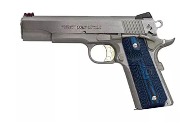 Colt Mfg O1073CCS Competition Government 38 Super 9+1 5" Stainless National Match Barrel, Serrated Slide & Frame w/Beavertail, Checkered Blue G10 Grip, Ambidextrous
