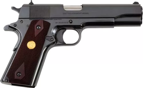 Colt Mfg O1911CRB 1911 Government 45 ACP 7+1 5" Stainless National Match Barrel, Polished Blued Serrated Steel Slide & Frame w/Beavertail, Wood Grip