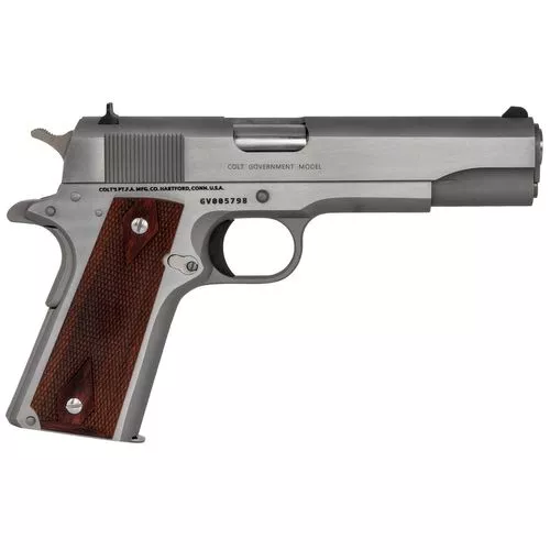 Colt Mfg O1911CSS 1911 Government 45 ACP 7+1 5" Stainless National Match Barrel, Serrated Stainless Steel Slide, Stainless Steel Frame w/Beavertail, Rosewood Grip, Right Hand