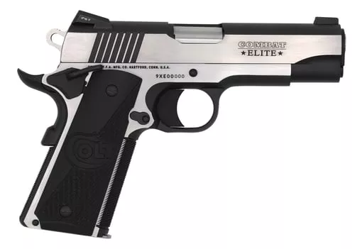 Colt Mfg O4082CE Combat Elite Commander 9mm Luger 8+1 4.25" Stainless Steel Barrel, Two-Tone Serrated Stainless Steel Slide & Frame w/Beavertail, Black Scalloped G10 Grip, Ambidextrous