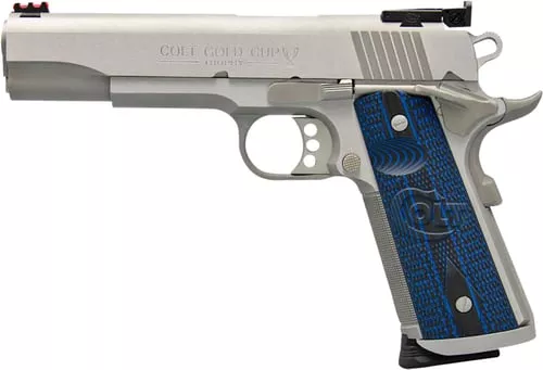 Colt Mfg O5970XETT Gold Cup Trophy 45 ACP 8+1 5" Stainless National Match Barrel, Stainless Steel Serrated Slide & Frame w/Beavertail, Ambidextrous