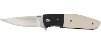 CRKT 2867 Russ Kommer Curfew Assisted Flipper Knife - 3.10" Drop Point Plain Blade, White Resin Infused Fiber Handle with Aluminum Bolsters