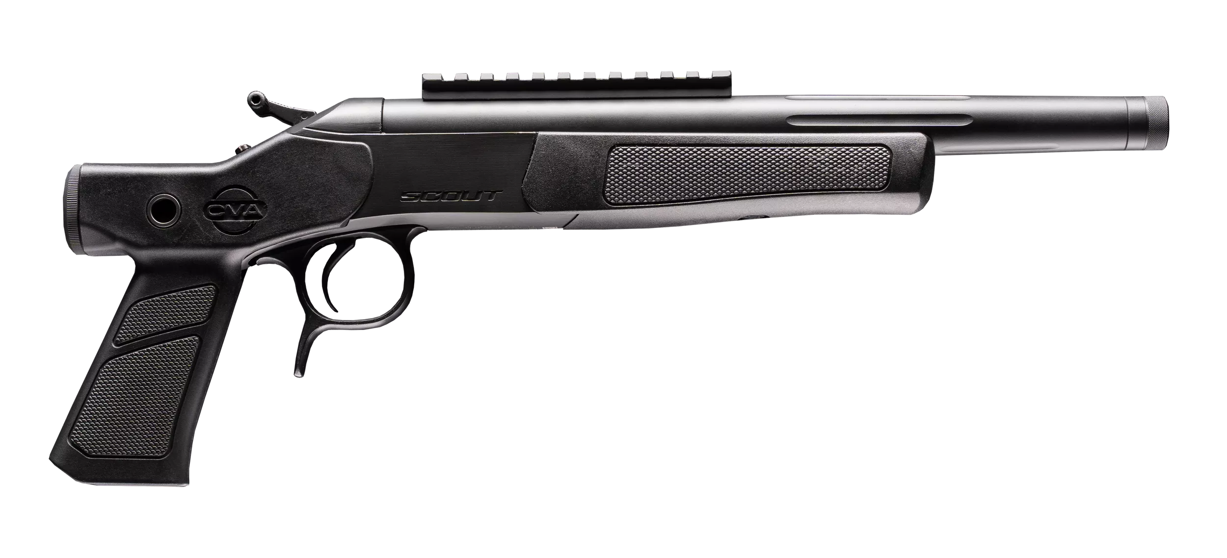 CVA CP801 Scout XP 223 Rem 1rd 11.50" Matte Stainless Steel Fluted Threaded Barrel, Picatinny Rail, Graphite Black XP Pistol Grip