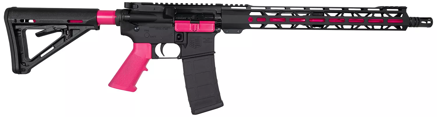 Diamondback DB175AK591 DB155.56x45mm NATO 16″ 30+1, Black with Prison Pink Accents, Carbon Lower, 15″ M-Lok Handguard, Magpul Carbine Stock, A2 Grip
