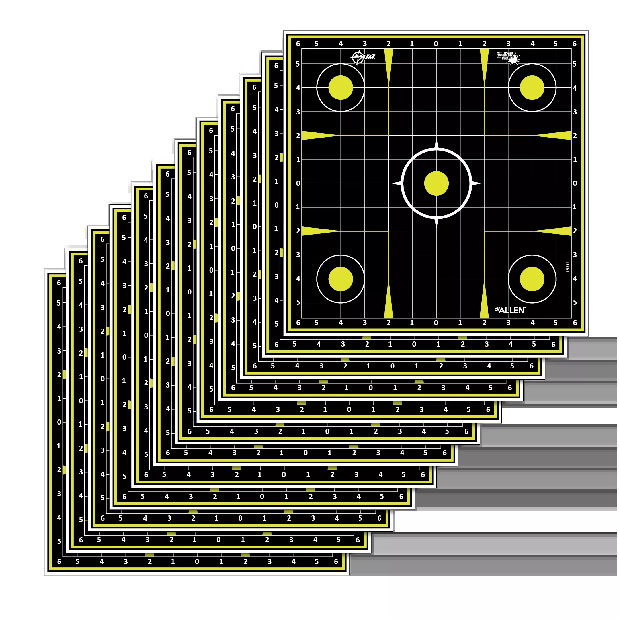 EZ-Aim 15211 Splash Reactive Sight-In Grid 12" x 12" Hanging Paper Target Black/Yellow - 12 Pack