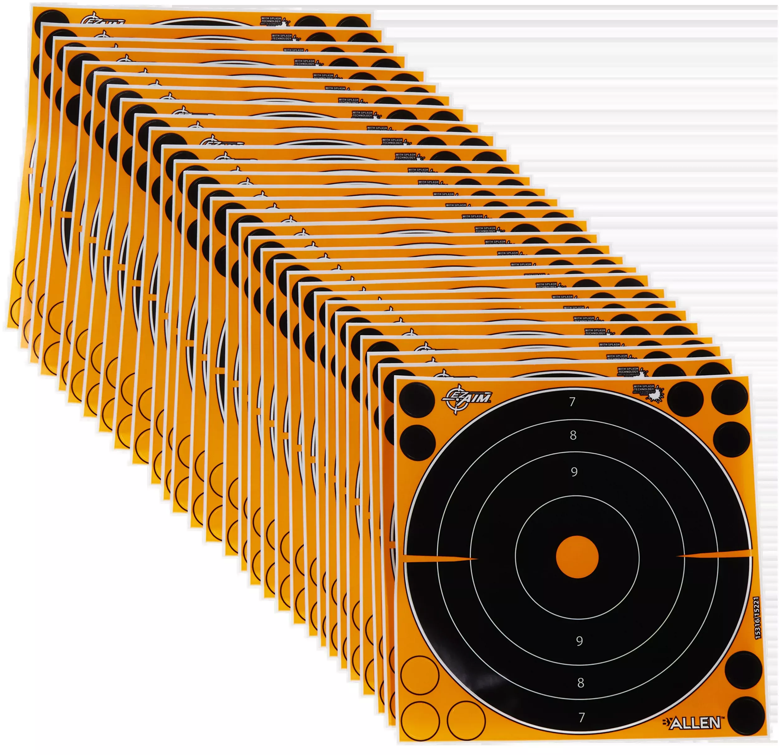 EZ-Aim Splash Reactive 8" Bullseye Self-Adhesive Paper Target Black/Orange - 30 Pack