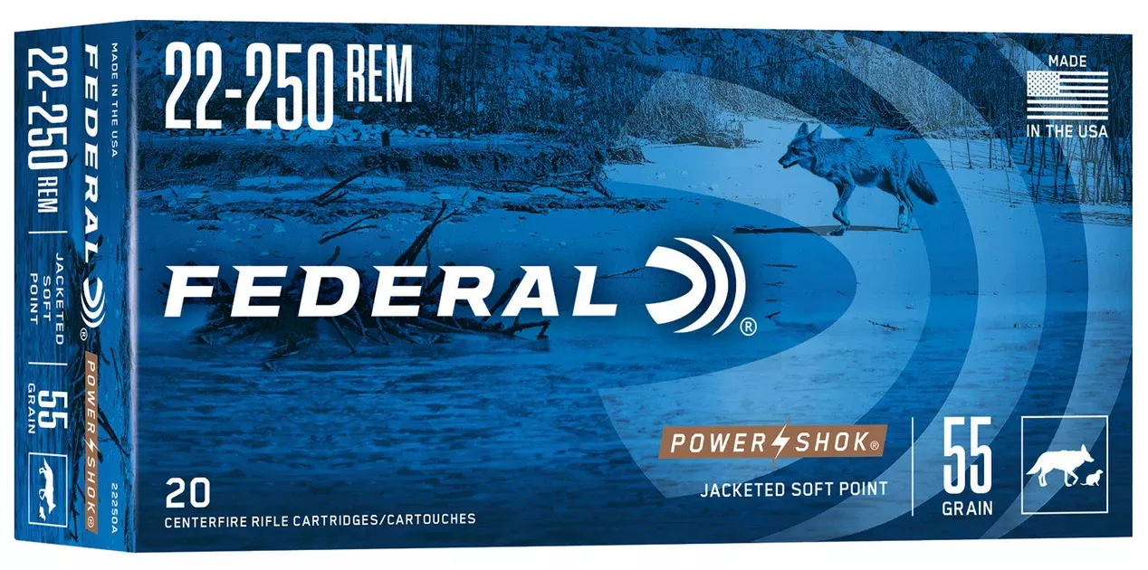 Federal 22250A Power-Shok22-250Rem 55gr Jacketed Soft Point 20 Per Box/10 Case