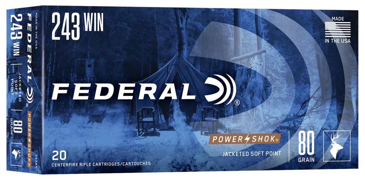 Federal 243AS Power-Shok243Win 80gr Jacketed Soft Point 20 Per Box/10 Case