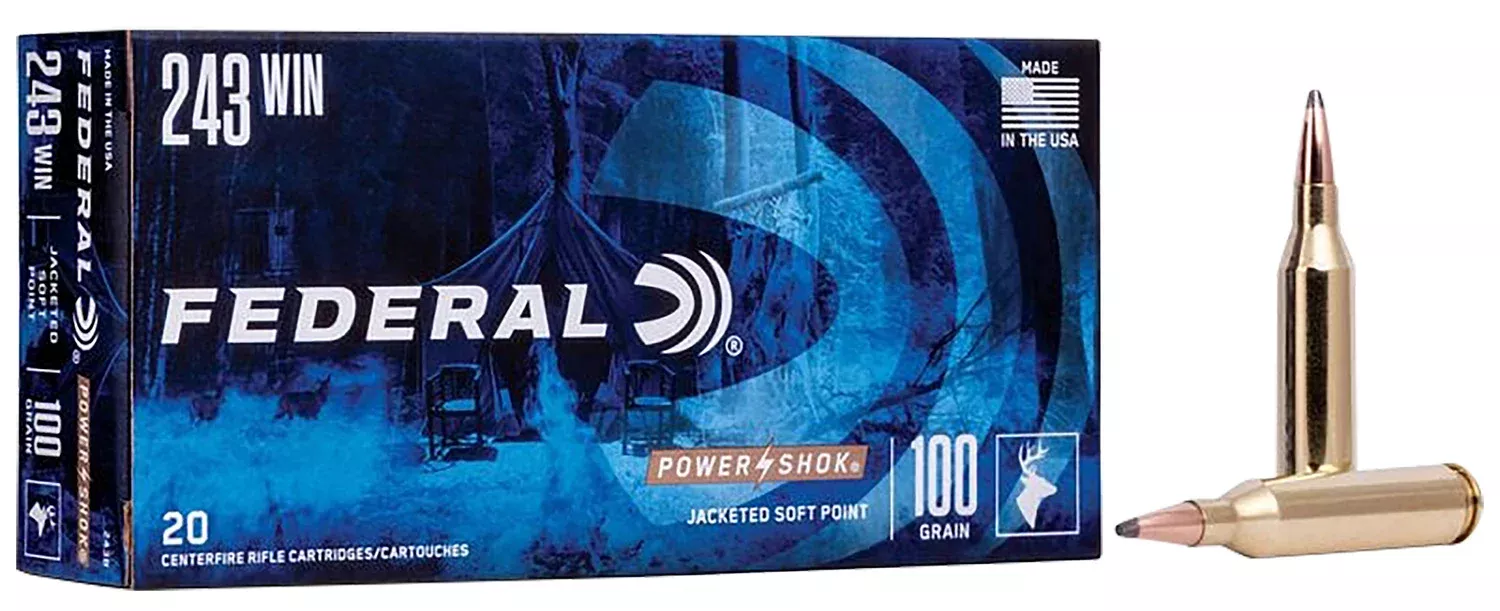Federal 243B Power-Shok243Win 100gr Jacketed Soft Point 20 Per Box/10 Case