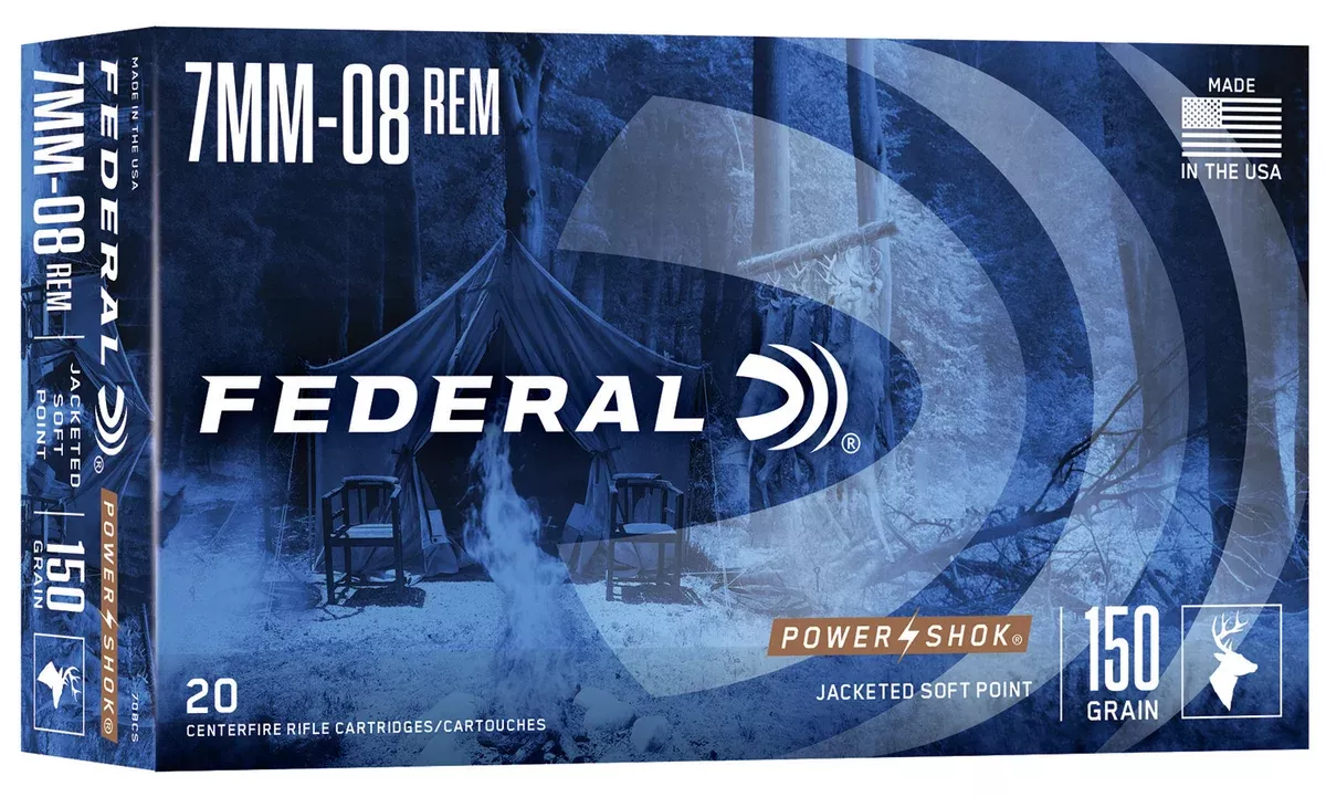Federal 708CS Power-Shok7mm-08Rem 150gr Jacketed Soft Point 20 Per Box/10 Case