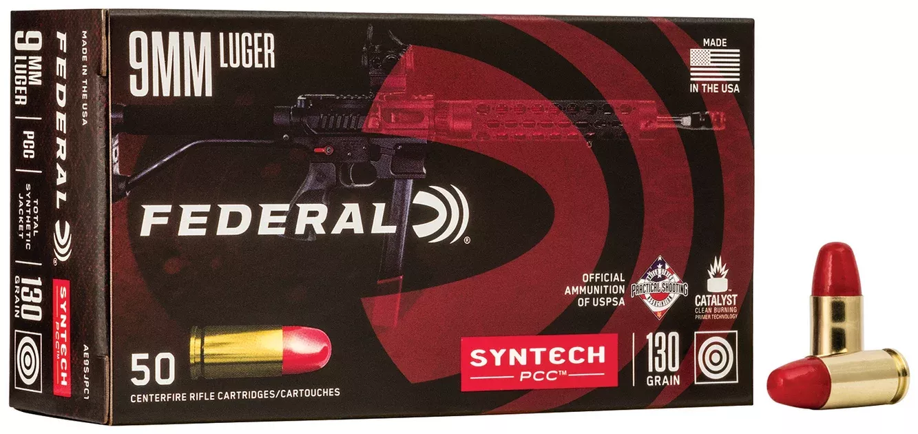 Federal AE9SJPC1 American Eagle Syntech PCC9mmLuger 130gr Total Syntech Jacket Flat Nose 50 Per Box/10 Case