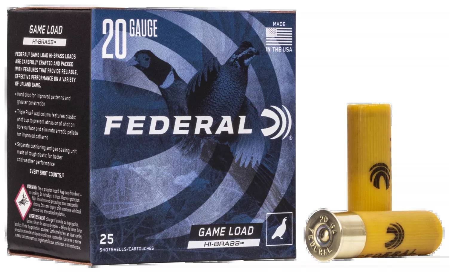 Federal Game-Shok High Brass 20 Gauge 2.75" 1 oz #4 Shot Shotshells - Box or Case