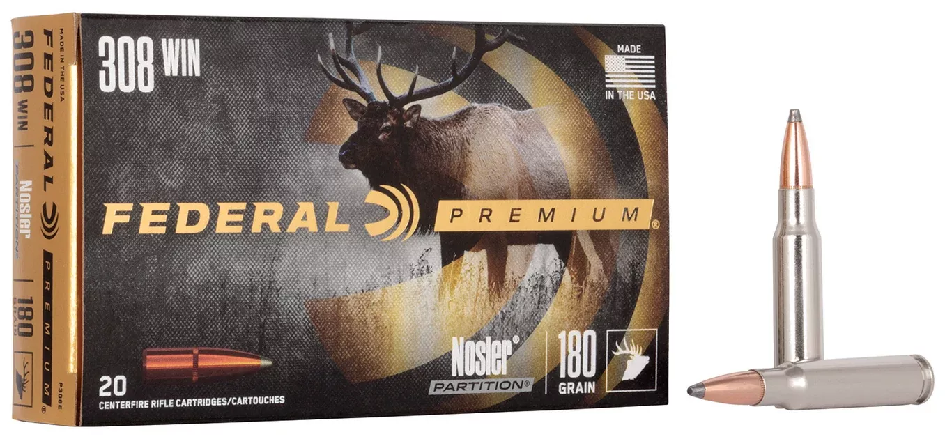 Federal P308E Premium308 Win 180 gr Nosler Partition (NP) 20 Per Box/10 Cs