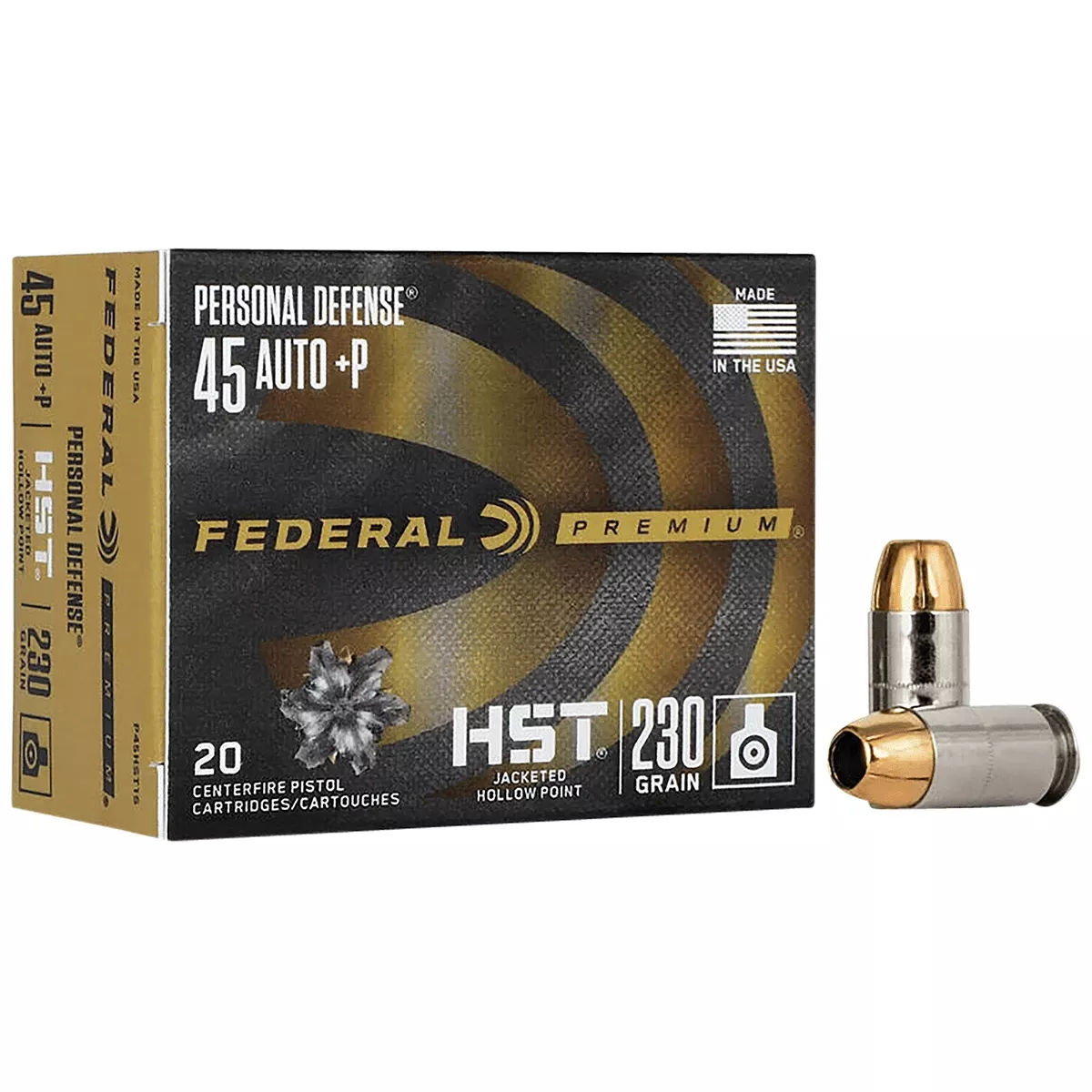 Federal P45HST1S Personal Defense HST 45 ACP 230 gr HST Jacketed Soft Point 20 Bx/ 25 Cs