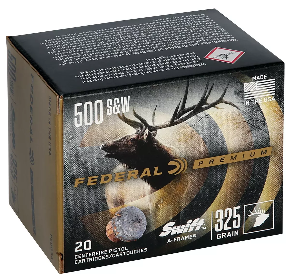 Federal P500SA Premium500S&W Mag 325gr Swift A Frame 20 Per Box/10 Case