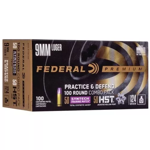Federal P9HST1TM100 Practice & Defend9mm Luger 124 gr HST/Synthetic 100 Bx/ 5 Cs