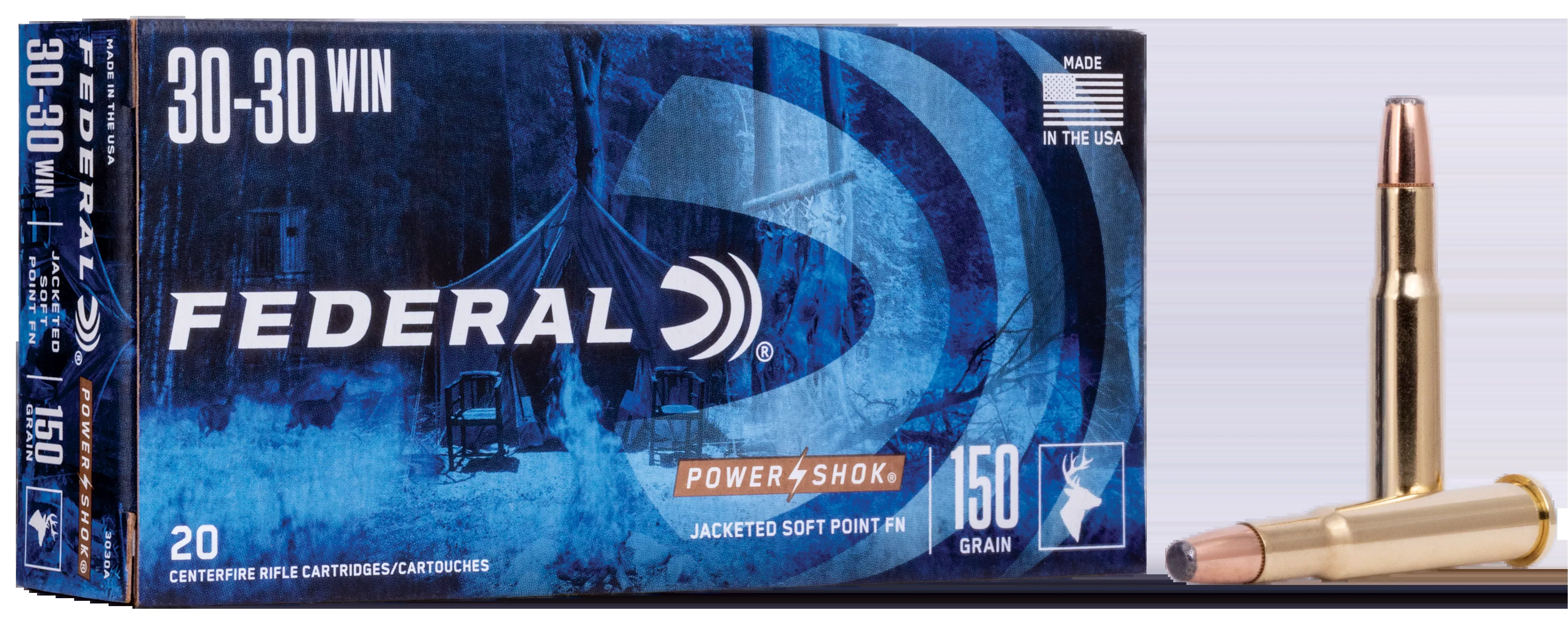 Federal Power-Shok 30-30 Win 150gr Jacketed Soft Point 20rd - Box or Case