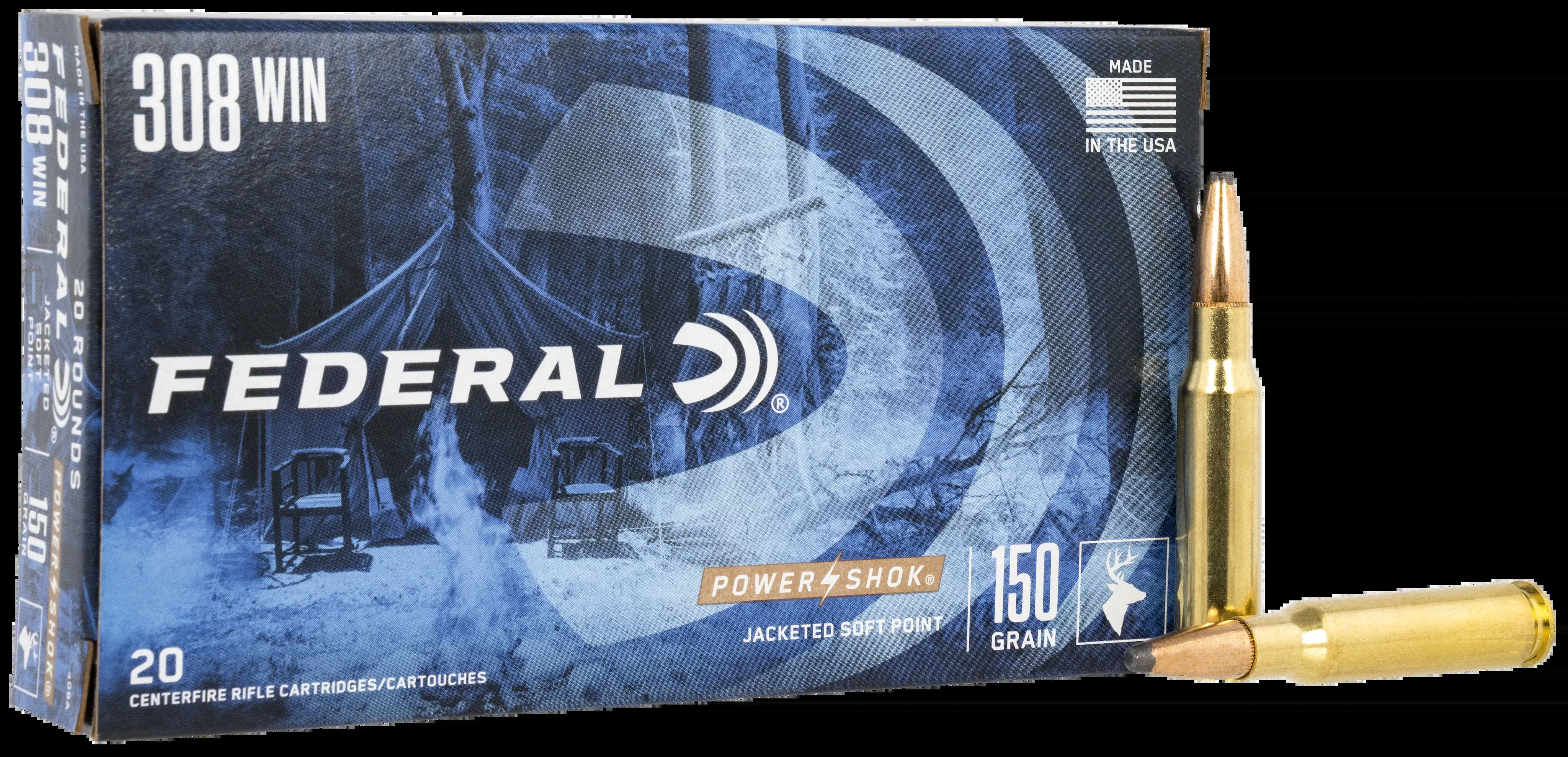 Federal Power-Shok 308 Win 150gr Jacketed Soft Point 20rd - Box or Case