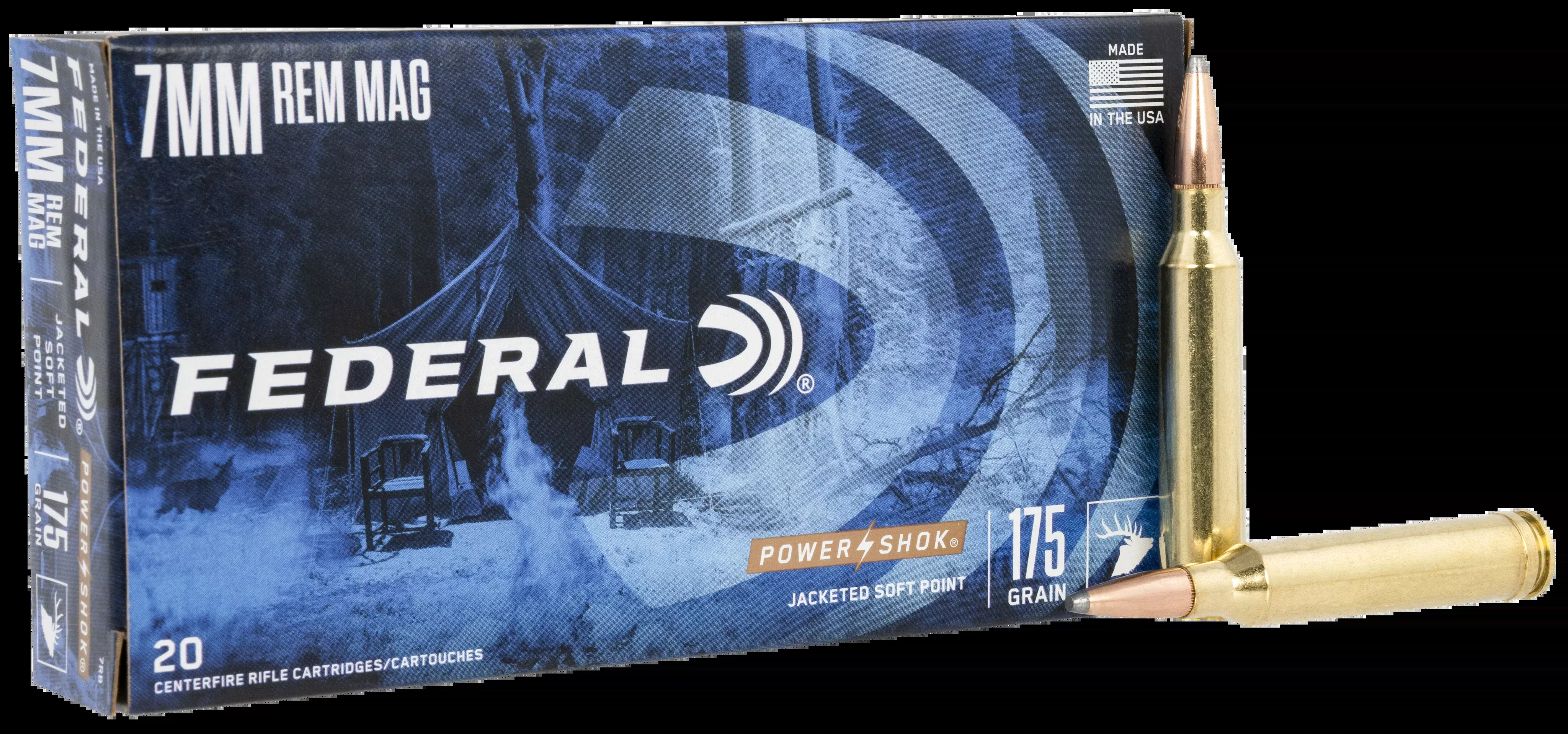 Federal Power-Shok 7mm Rem Mag 175gr Jacketed Soft Point 20rd - Box or Case