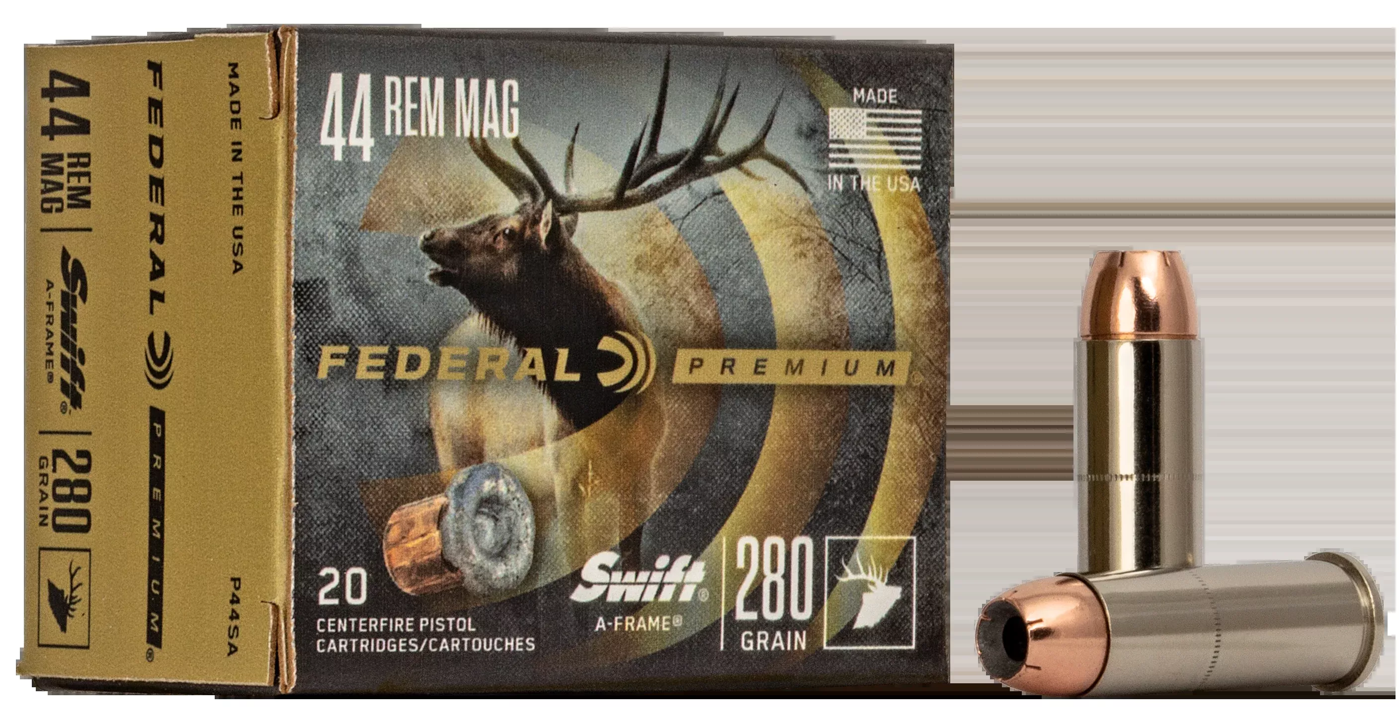 Federal Premium 44 Rem Mag 280gr Swift A-Frame 20rd - Box or Case