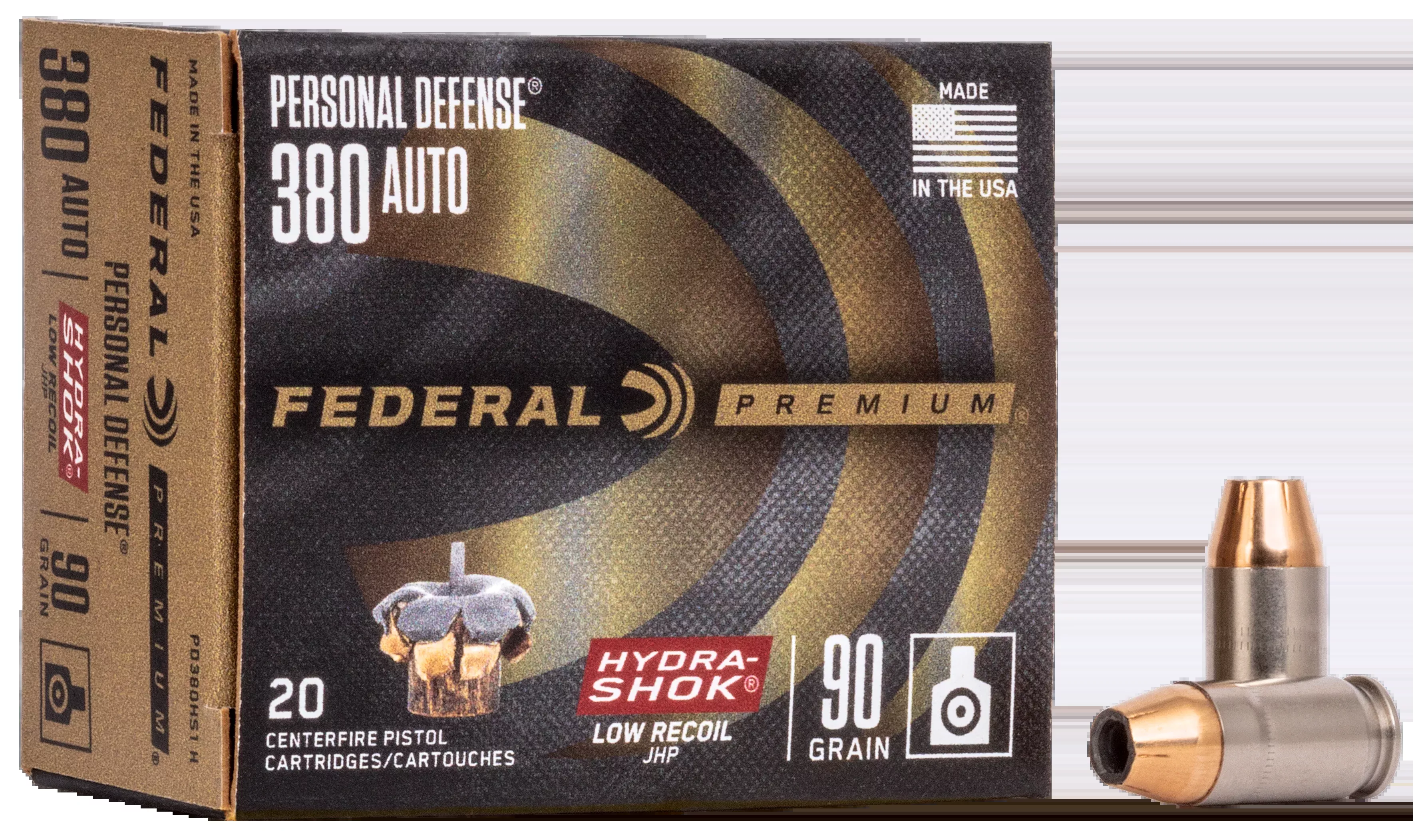 Federal Premium Personal Defense Low Recoil 380 ACP 90gr Hydra-Shok JHP 20rd - Box or Case