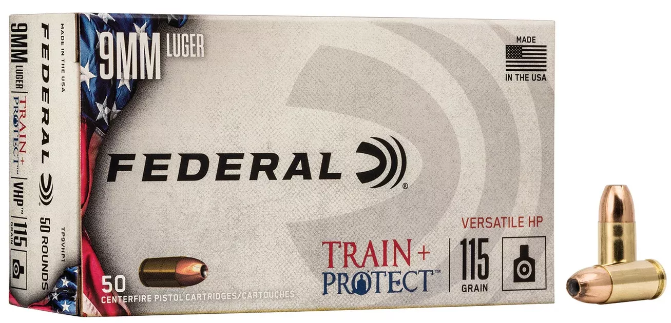 Federal TP9VHP1 Train + Protect9mmLuger 115gr Versatile Hollow Point 50 Per Box/10 Case