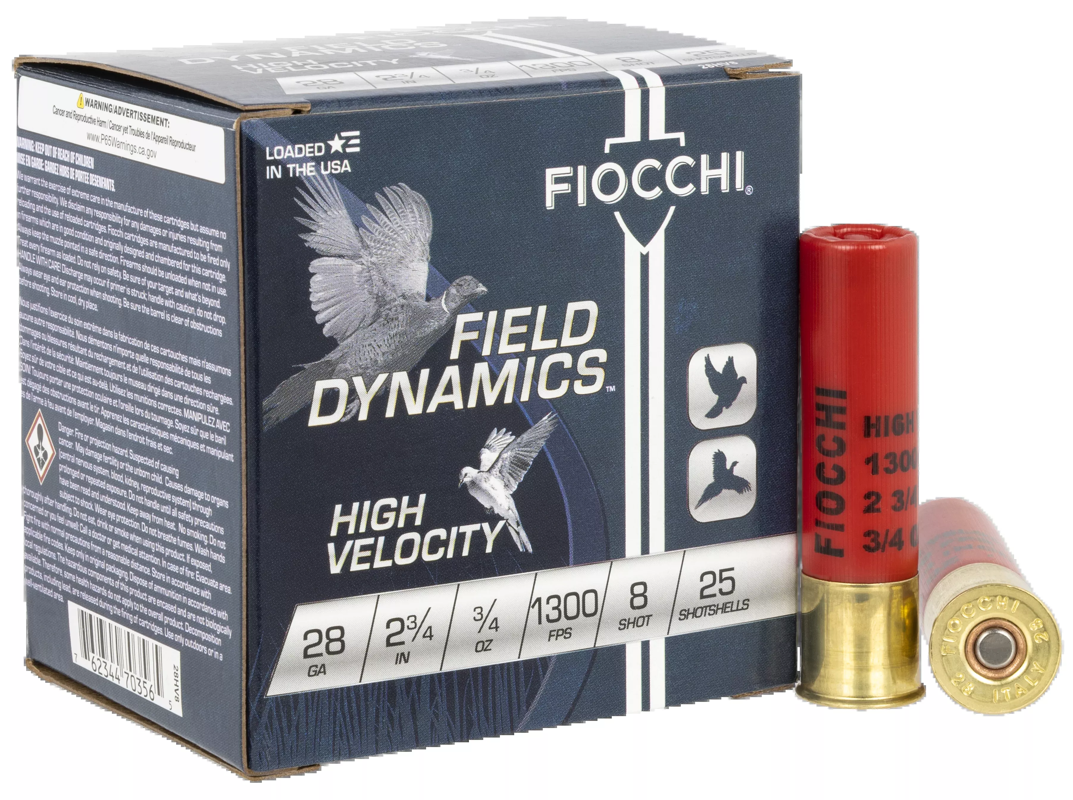 Fiocchi 28HV8 Field Dynamics 28 Gauge 2.75" 3/4oz #8 Shot 25 Bx/10 Cs - Box or Case