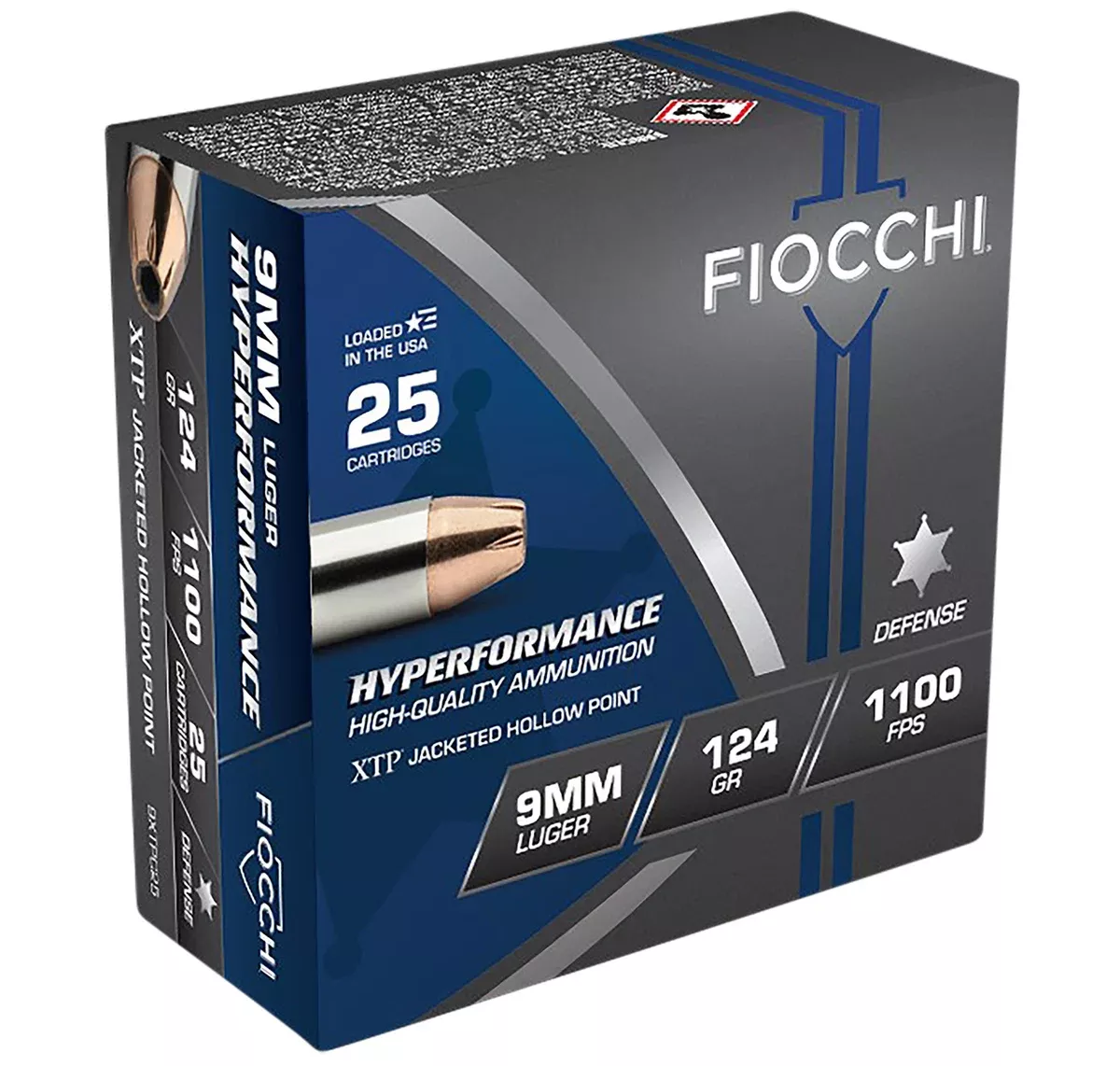 Fiocchi 9XTPC25 Hyperformance9mmLuger 124gr Hornady XTP Hollow Point 25 Per Box/20 Case