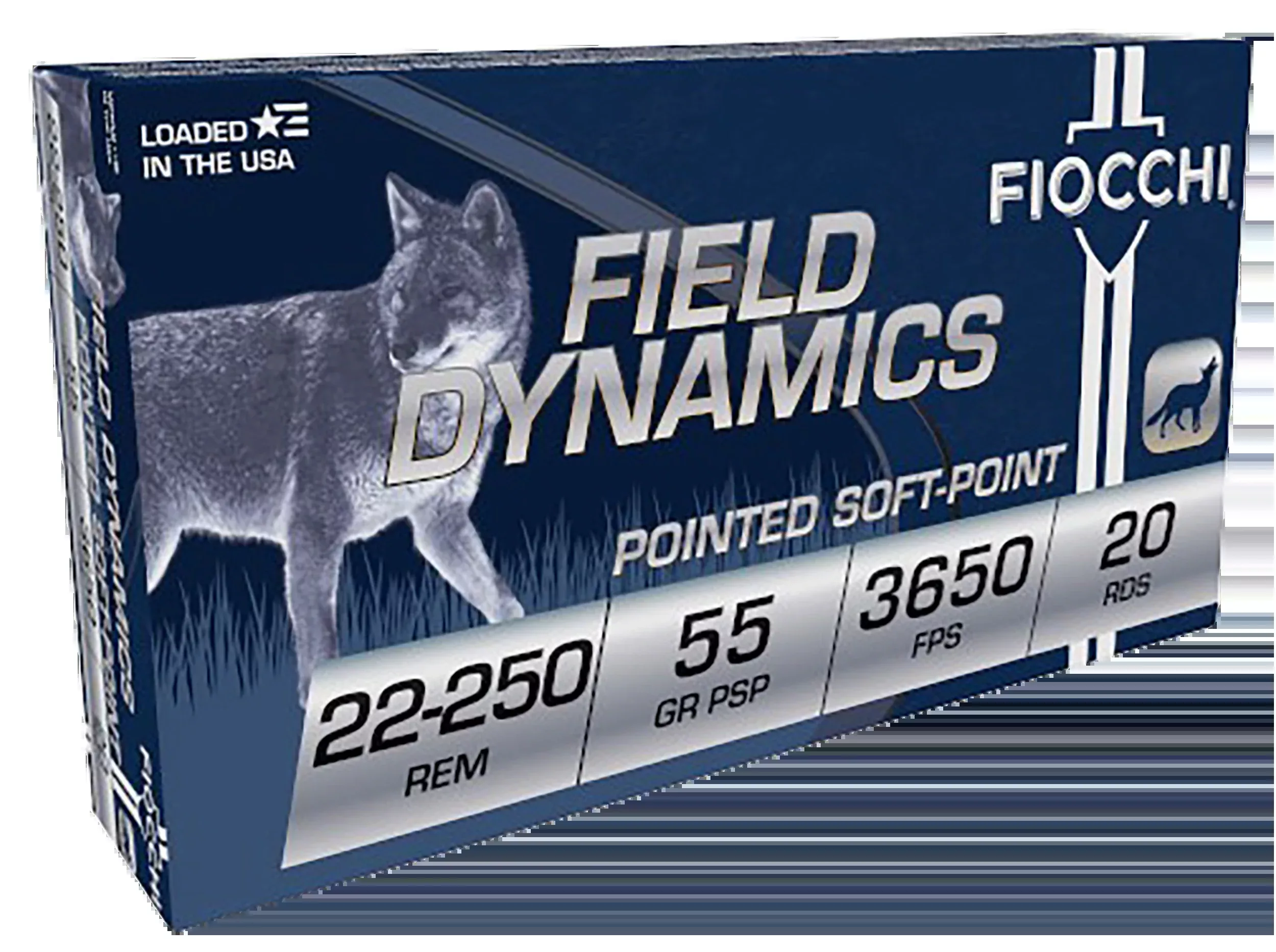 Fiocchi Field Dynamics 22-250 Rem 55gr Pointed Soft Point 20 Bx/10 Cs - Box or Case