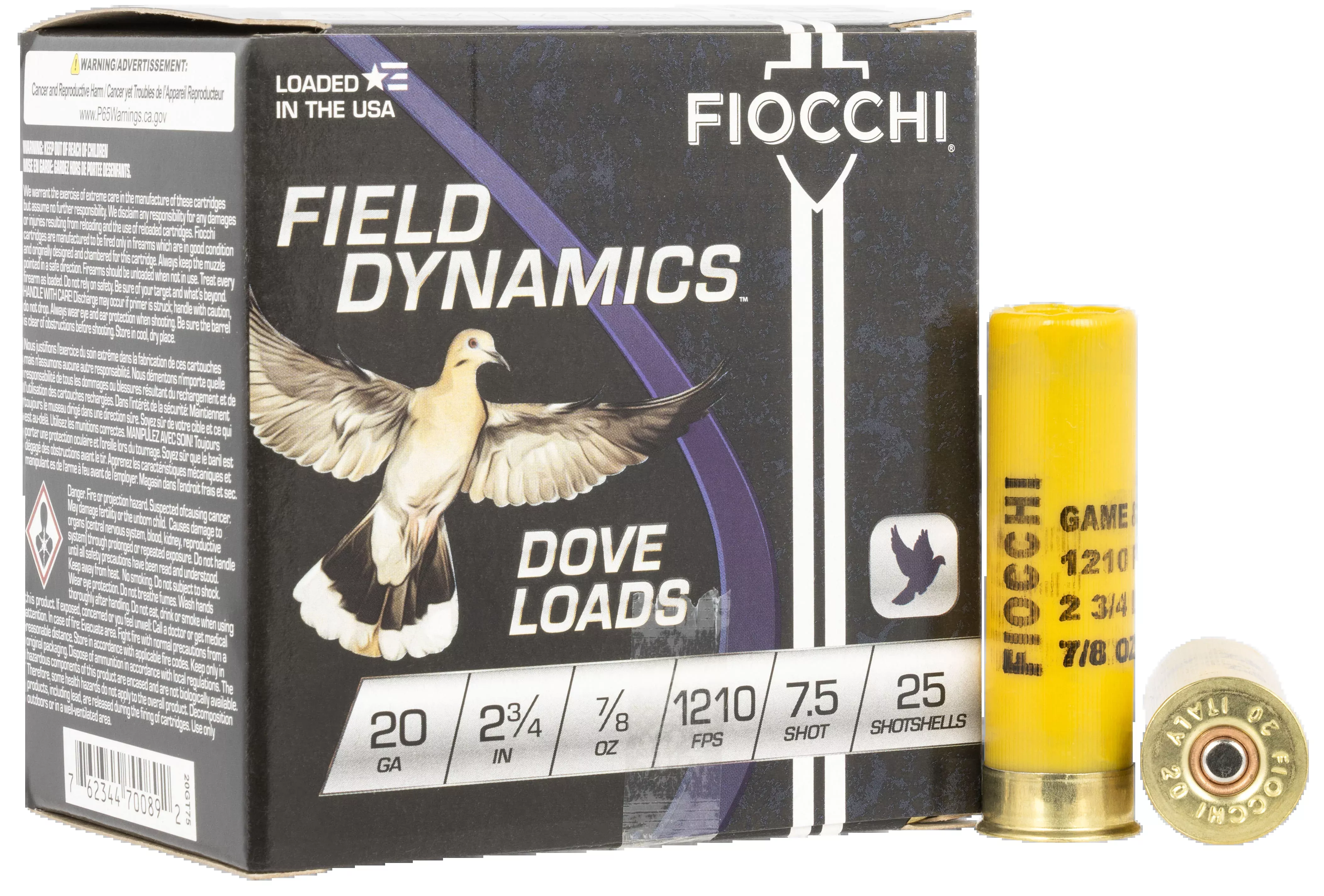 Fiocchi Field Dynamics Dove & Quail 20 Gauge 2.75" 7/8 oz 7.5 Shot 25 Rd - Box or Case