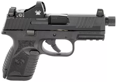 FN 66100803 509 Compact Tactical 9mm Luger Caliber with 4.32" Threaded Barrel, 10+1 Capacity, Overall Matte Black Finish, Picatinny Rail Frame, Serrated/Optic Cut Slide, Interchangeable Backstraps Grip & Night Sights Includes Viper Red Dot