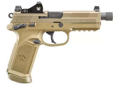 FN 66100866 FNX Tactical 45 ACP 5.30" Threaded Barrel 15+1, Flat Dark Earth Polymer Frame With Mounting Rail, Optic Cut FDE Stainless Steel Slide, Manual Safety, Includes Viper Red Dot