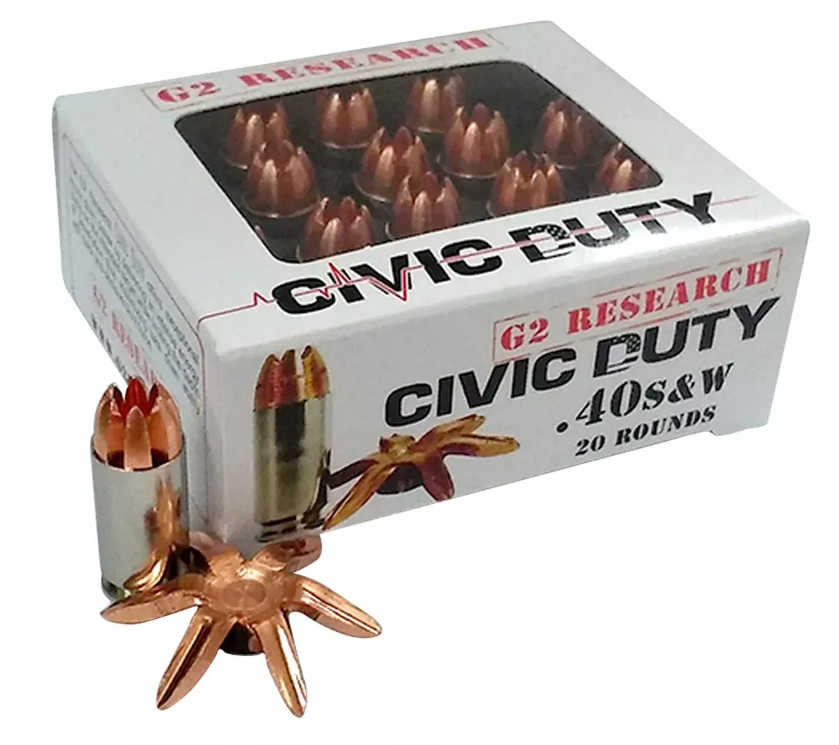 G2 Research G00620 Civic Duty40S&W 122gr Copper Expansion Projectile 20 Per Box/25 Case