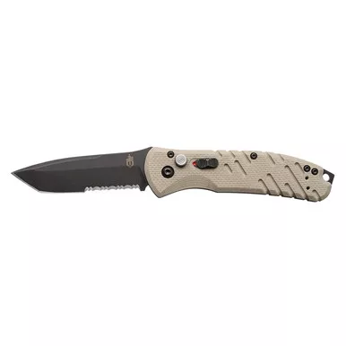 Gerber Propel Downrange AUTO Folding Knife - 3.5" S30V Black Combo Blade, Tan G10 Handles - 30-000717