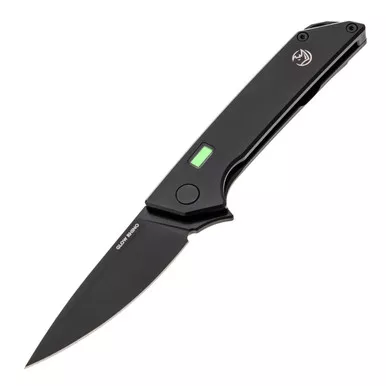 Glow Rhino Reactor Framelock Knife - 2.9" Black PVD S35VN Blade, Black Titanium Handle with Tritium Inserts