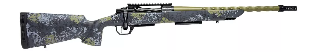 Horizon Firearms HRF-VE2-7MBC-16R Venatic 2 7mm BC 16″ Sage Green Spiral Fluted Threaded Barrel, Black DLC Receiver w/Picatinny Rail, Arca Rail Forend, Artic Moss Iota EKO X Carbon Fiber Stock