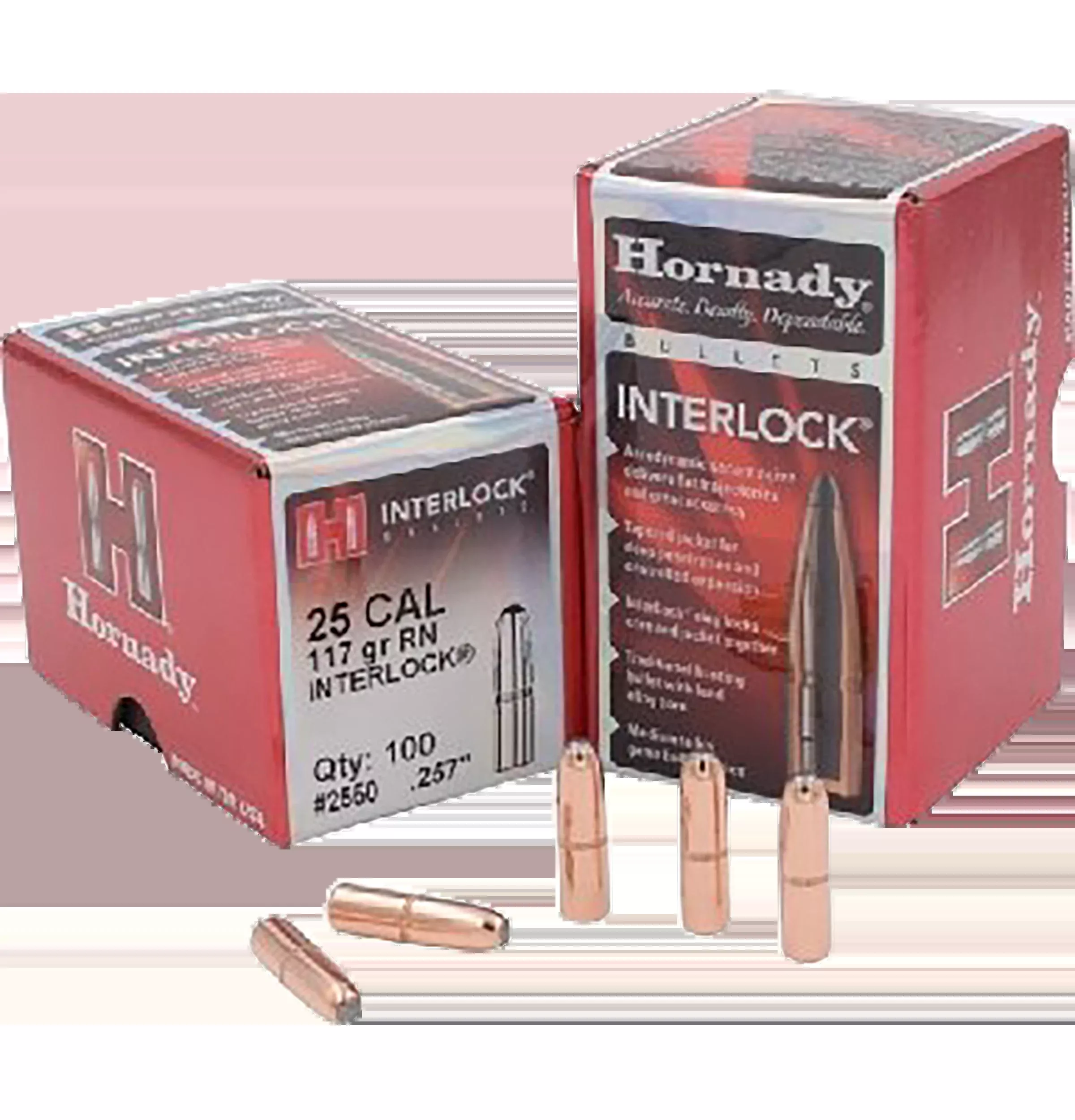 Hornady InterLock .25 Cal .257 117gr Round Nose - 100 Per Box
