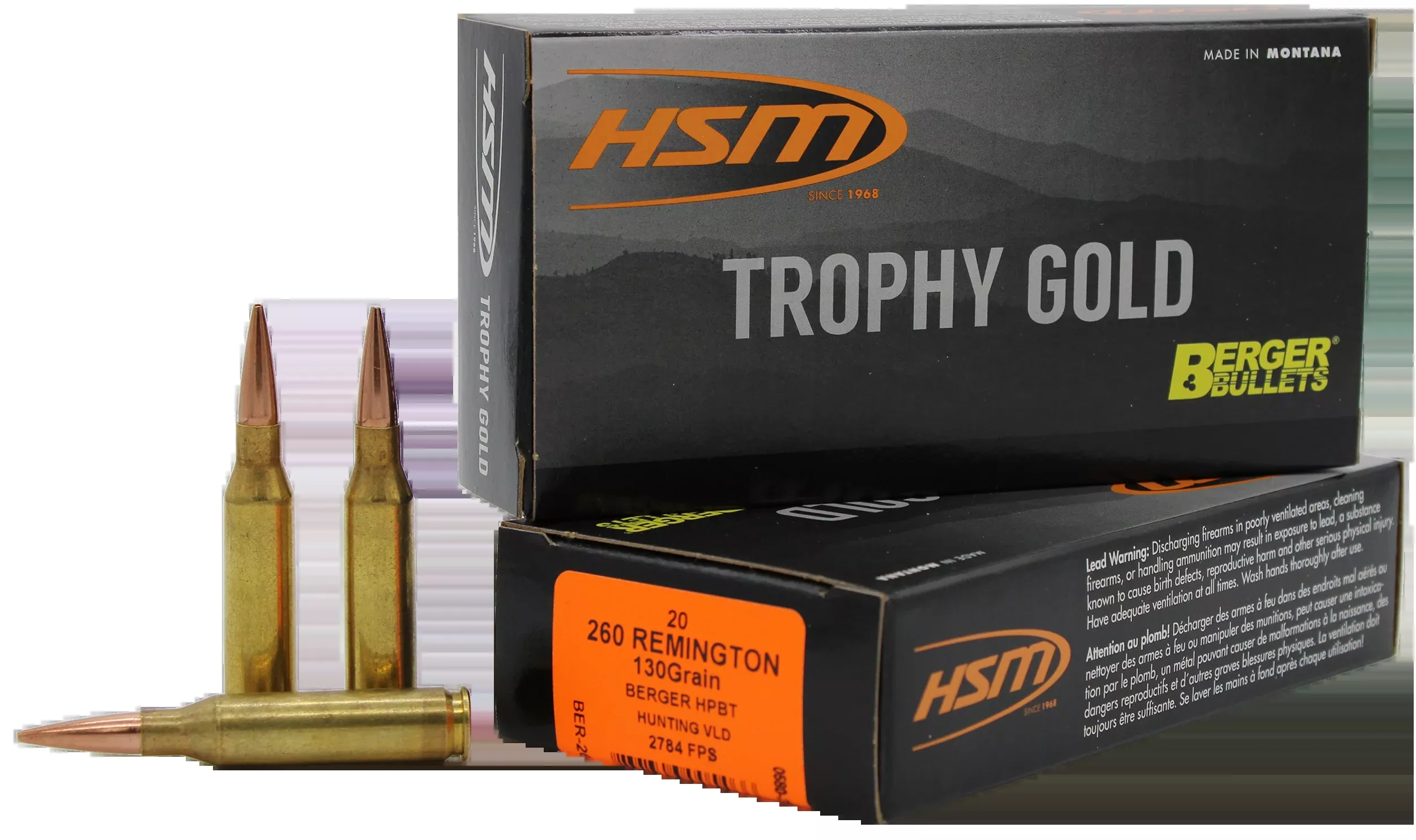 HSM Trophy Gold Extended Range 260 Rem 130gr Berger Hunting VLD 20 Rd - Box or Case