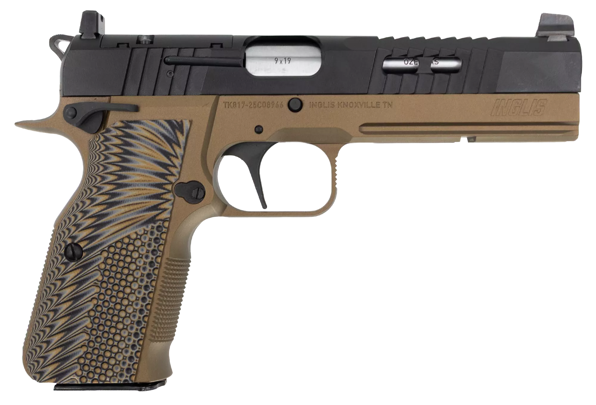 Inglis 1200014 20359mm Luger 15+1 4.70" Hard Chrome Plated Barrel, Black Cerakote Carbon Steel Optic Cut/Serrated Slide, Burnt Bronze Cerakote Steel Frame w/Accessory Rail & Beavertail, DPP Footprin
