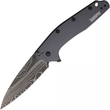 Kershaw 1812GRYDAM Dividend Assisted Flipper Knife 3" Damascus Plain Blade, Gray Aluminum Handles