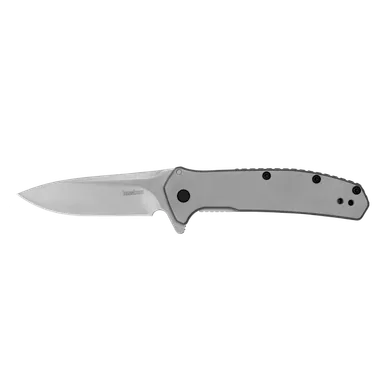 Kershaw 2044 Outcome Assisted Flipper Knife - 2.8" Stonewashed Drop Point Blade, Stainless Steel Handles, Reversible Clip